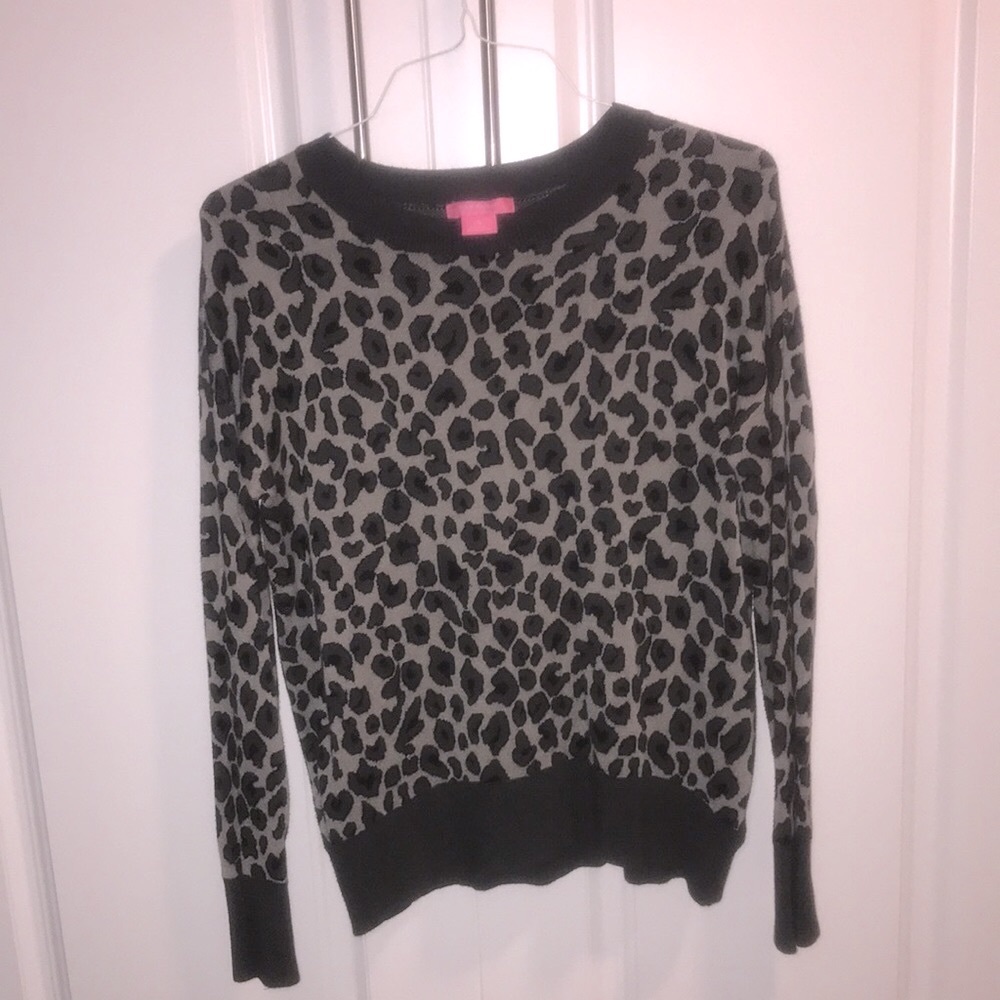 Isaac Mizrahi pullover sweater cardigan animal print leopard gray grey small S